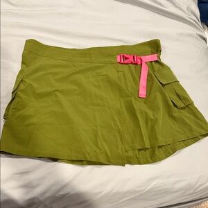 Fabletics Olive Green Mini Skirt with Pink Accent